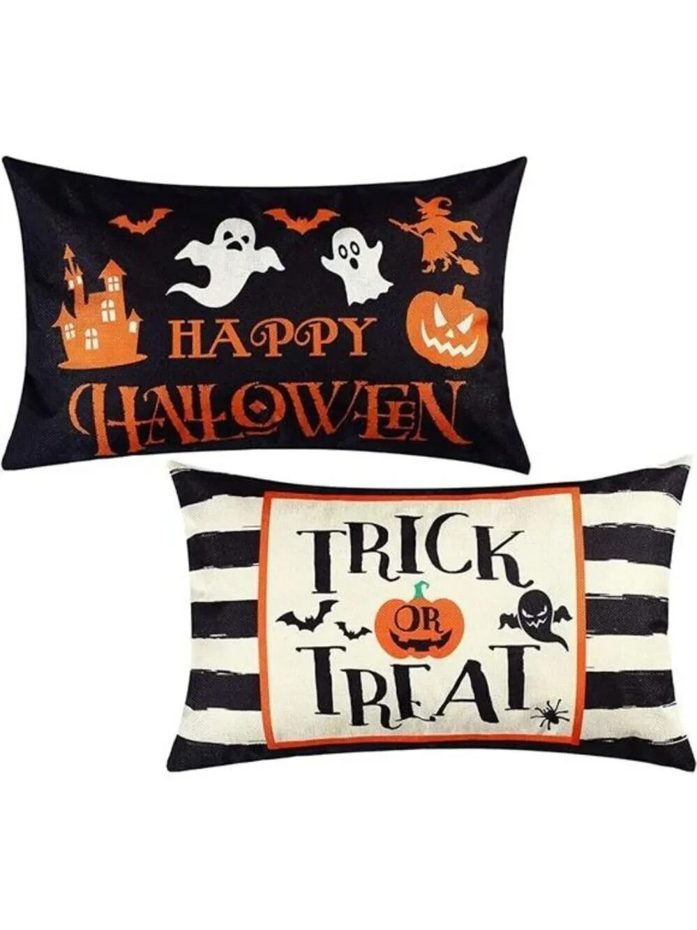 Happy Halloween Pillow Covers 12x20 Set of 2 Rectangular Ghost Pumpkin Bat Decor